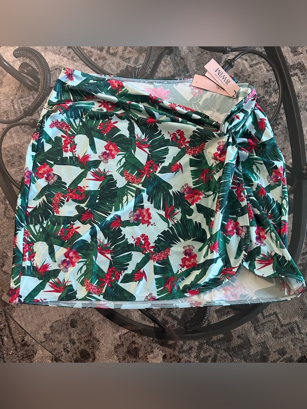 Victoria's Secret Aqua Sarong with Green Palm & Pink Floral Print